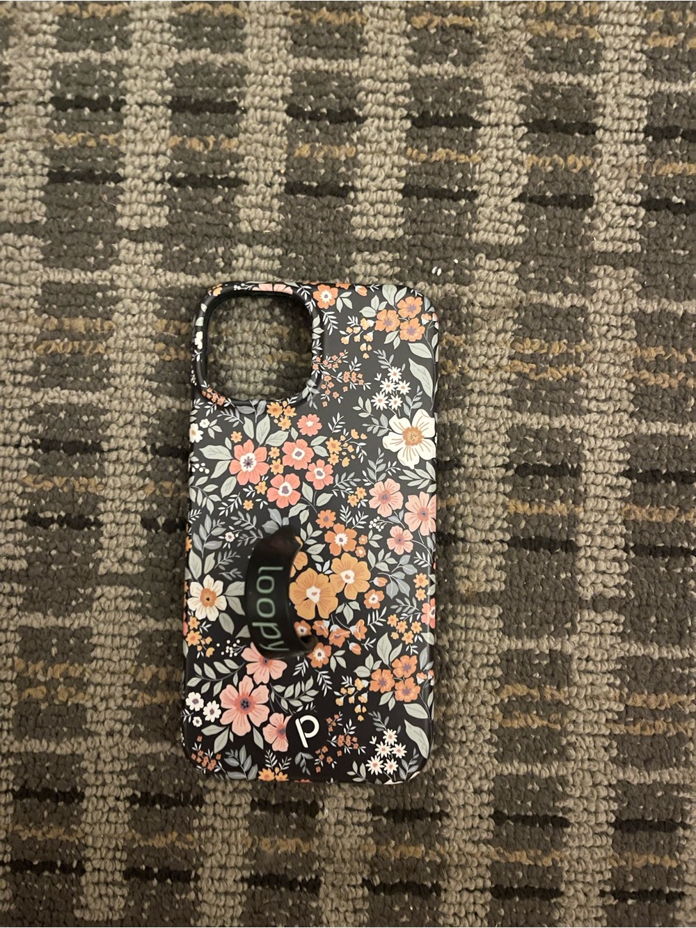Peel Floral Loop Phone Case - Black with Pink & Peach Flowers